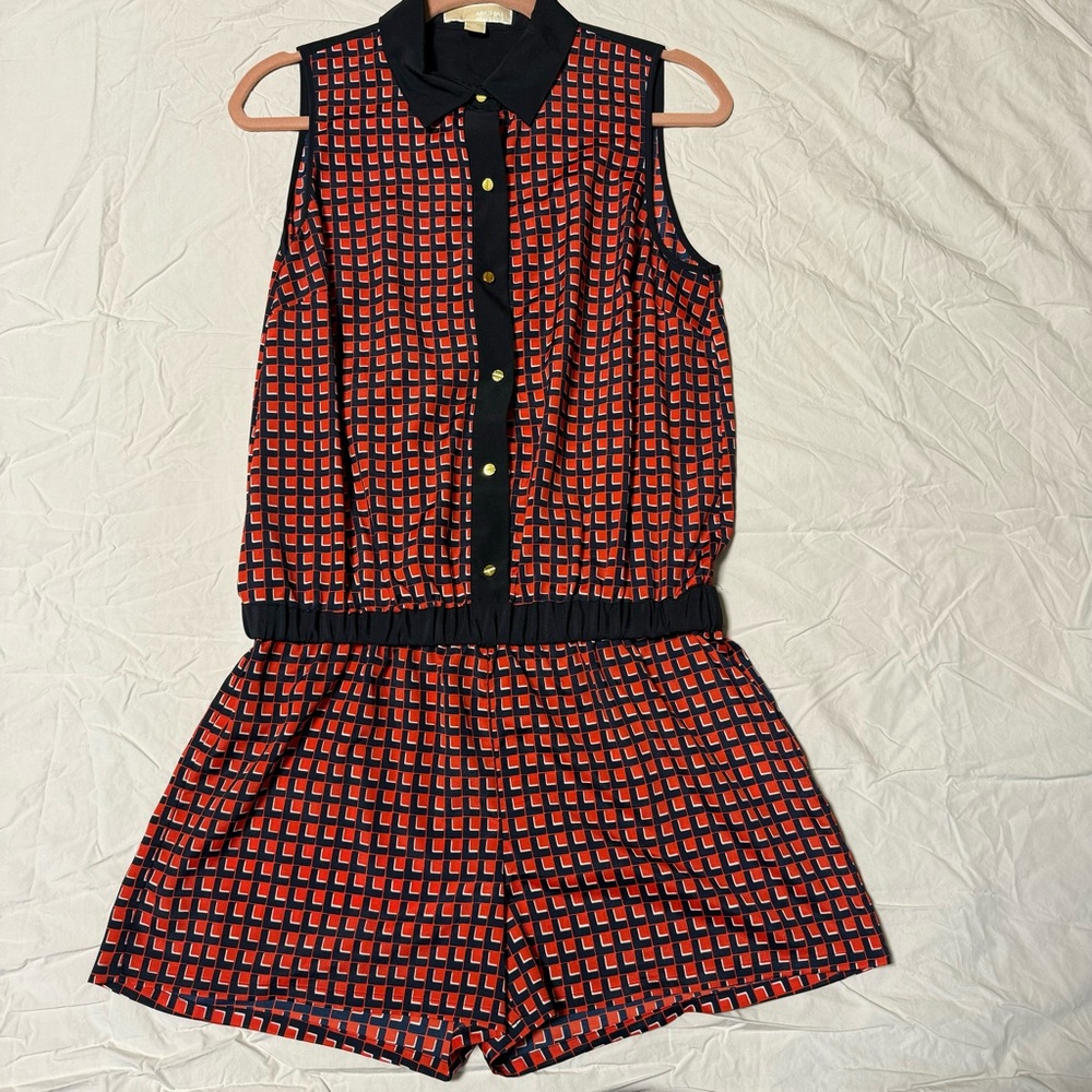 Michael Kors red and blue romper with gold buttons size medium